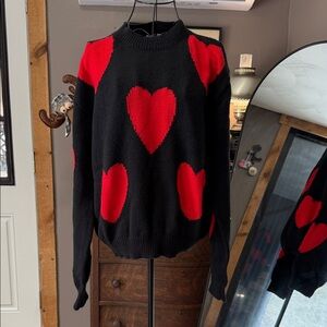 SheHow Stylish Black Sweater with Red Heart Design